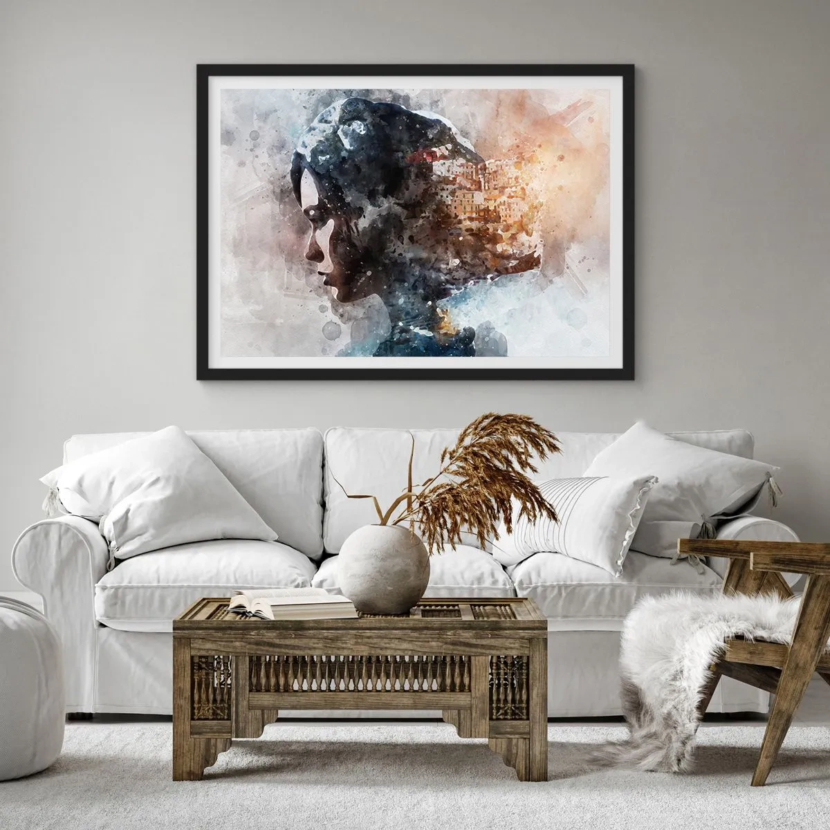 Póster en marco negro - Una historia sobre una niña con una ciudad de fondo - 50x40 cm