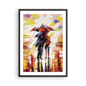 Póster en marco negro - Una pareja bajo una sombrilla en una abstracción colorida. - 50x70cm - Juntos a través de la noche y la lluvia - Decoración de pared moderna para salón y dormitorio ARTTOR