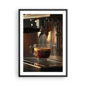 Póster en marco negro - Una máquina de café que vierte café expreso en una taza. - 50x70cm - Un brebaje sensual - Decoración de pared moderna para salón y dormitorio ARTTOR
