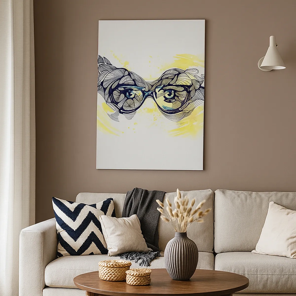 Cuadro sobre lienzo - Impresión de Imagen - Gráficos artísticos de gafas con ojos expresivos. - 50x70cm - A través de las gafas azules - Decoración de pared moderna para salón y dormitorio ARTTOR