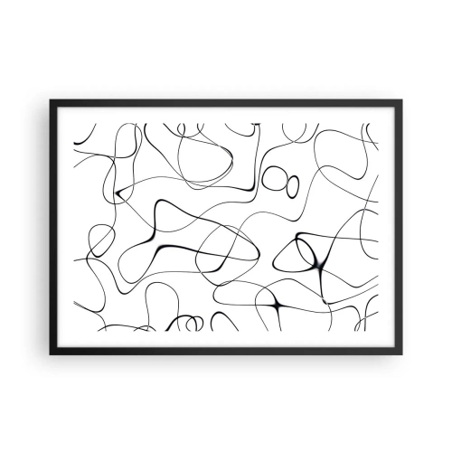 Póster en marco negro - Líneas negras abstractas sobre un fondo blanco en un estilo minimalista. - 70x50cm - Los caminos de la vida, las vicisitudes del destino - Decoración de pared moderna para salón y dormitorio ARTTOR
