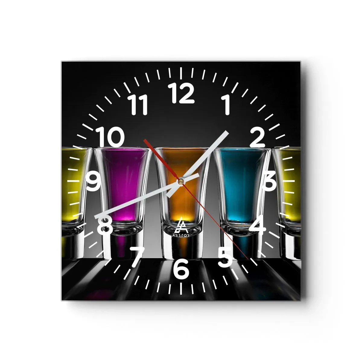 Reloj de pared - Reloj de vidrio - Colores de la alegría - 40x40 cm