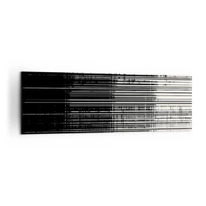 Cuadro sobre lienzo - Impresión de Imagen - Composición abstracta de líneas en blanco y negro contrastantes. - 160x50cm - Ondas y vibraciones - Decoración de pared moderna para salón y dormitorio ARTTOR