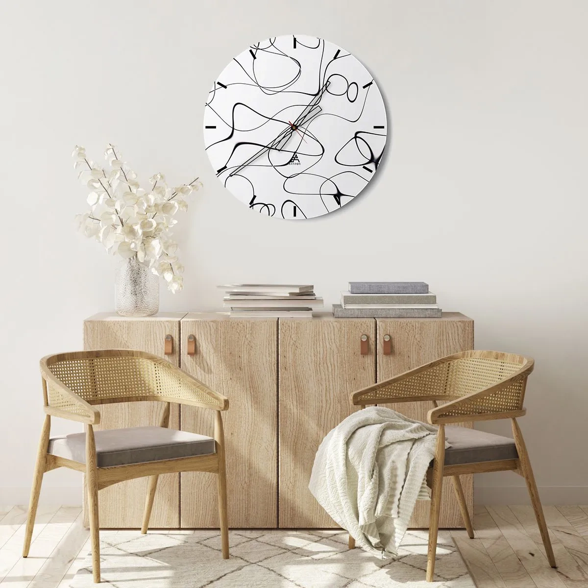 Reloj de pared - Reloj de vidrio - Líneas abstractas negras sobre un fondo blanco - 30x30cm - Los caminos de la vida, las vicisitudes del destino - Decoración de pared moderna para salón, cocina y dormitorio ARTTOR