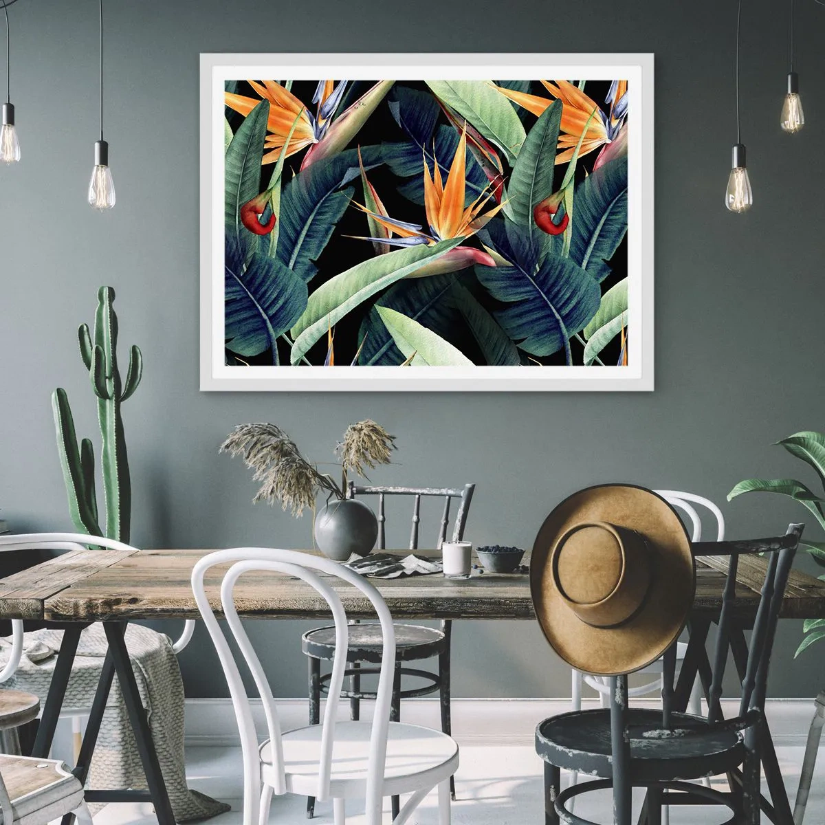 Póster en marco blanco - Flores de llamas de los trópicos - 91x61 cm