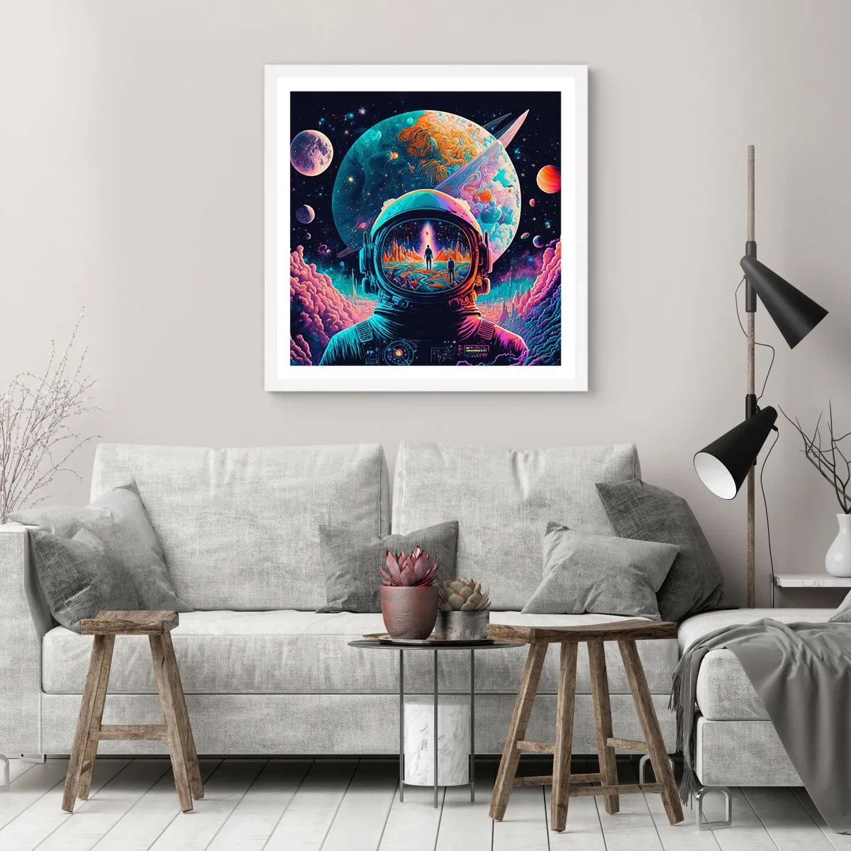 Póster en marco blanco - Sueños de niño - 50x50 cm