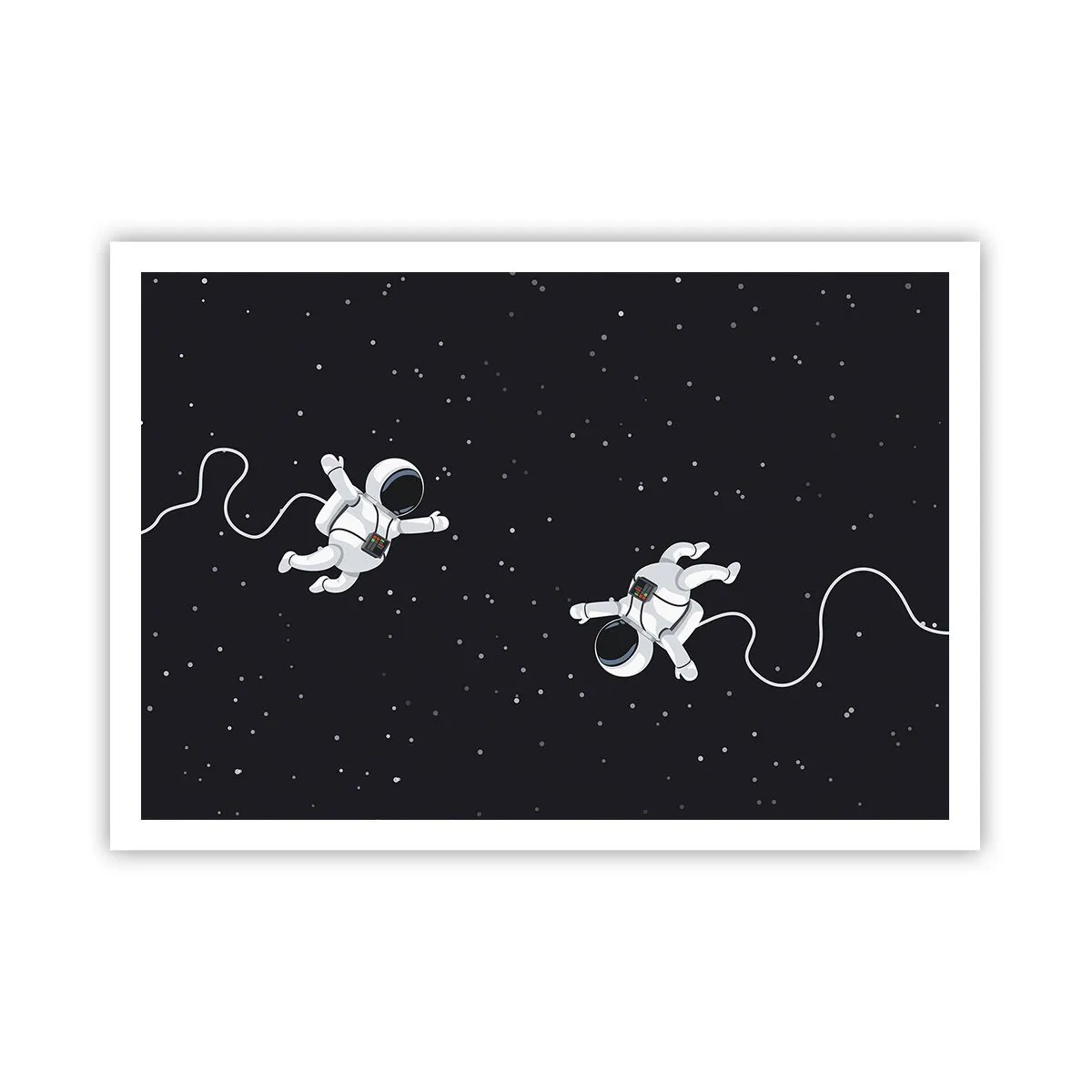 Póster - Astronautas flotando en el espacio con un telón de fondo de estrellas. - 100x70cm - Danza cósmica - Decoración de pared moderna para salón y dormitorio ARTTOR