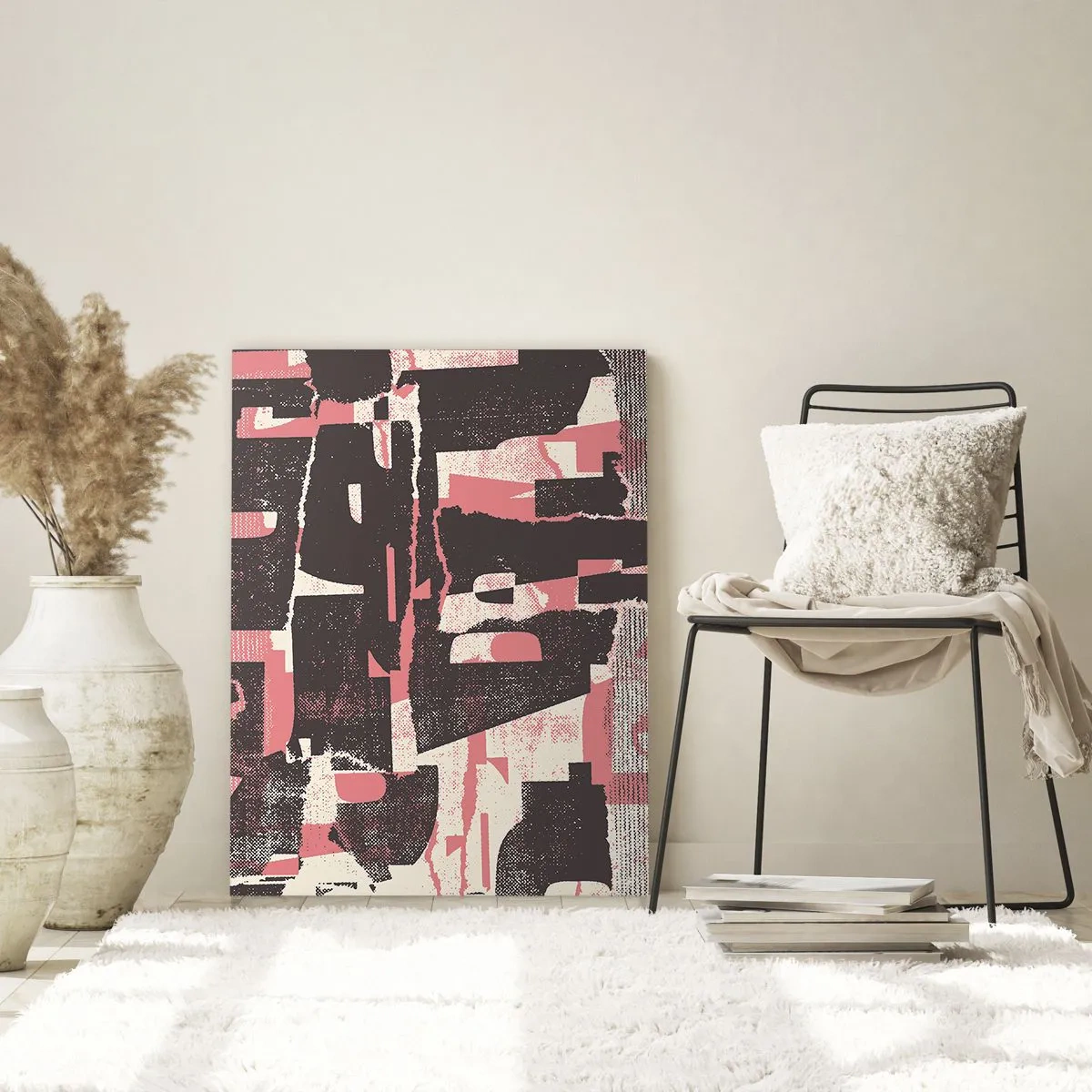 Cuadro sobre vidrio - Impresiones sobre Vidrio - Abstracción moderna en negro, rojo y beige. - 50x70cm - Todo el ajetreo - Decoración de pared moderna para salón y dormitorio ARTTOR