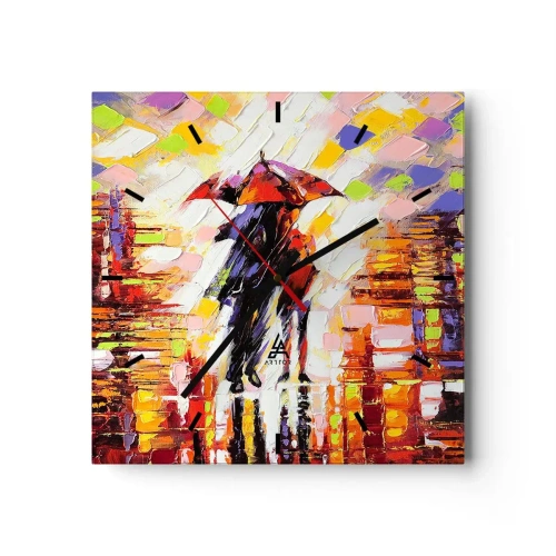 Reloj de pared - Reloj de vidrio - Juntos a través de la noche y la lluvia - 40x40 cm