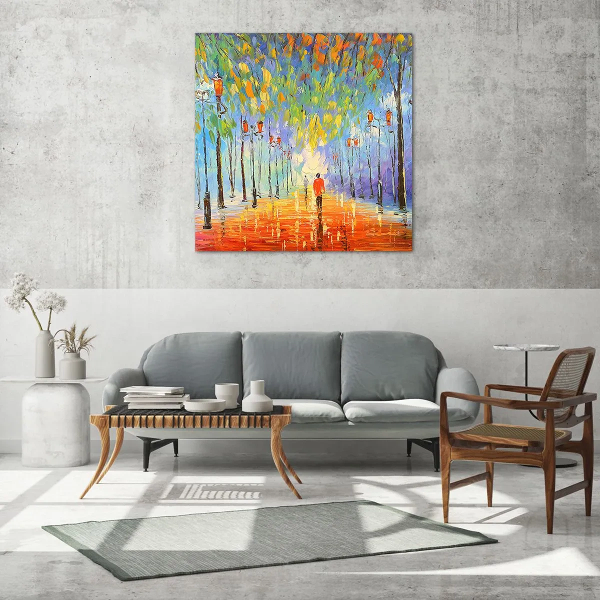 Cuadro sobre vidrio - Impresiones sobre Vidrio - La canción nocturna de la lluvia - 70x70 cm