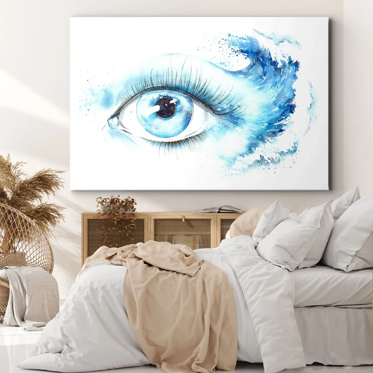 Cuadro sobre lienzo - Impresión de Imagen - Acuarela artística de un ojo con una onda dinámica. - 120x80cm - Sumérgete en el azul de tu mirada - Decoración de pared moderna para salón y dormitorio ARTTOR