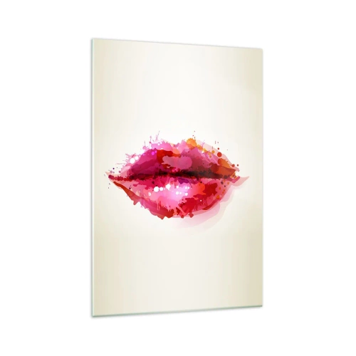 Cuadro sobre vidrio - Impresiones sobre Vidrio - Motivo abstracto de labios en tonos rosa y rojo. - 70x100cm - Un tono más rojo - Decoración de pared moderna para salón y dormitorio ARTTOR