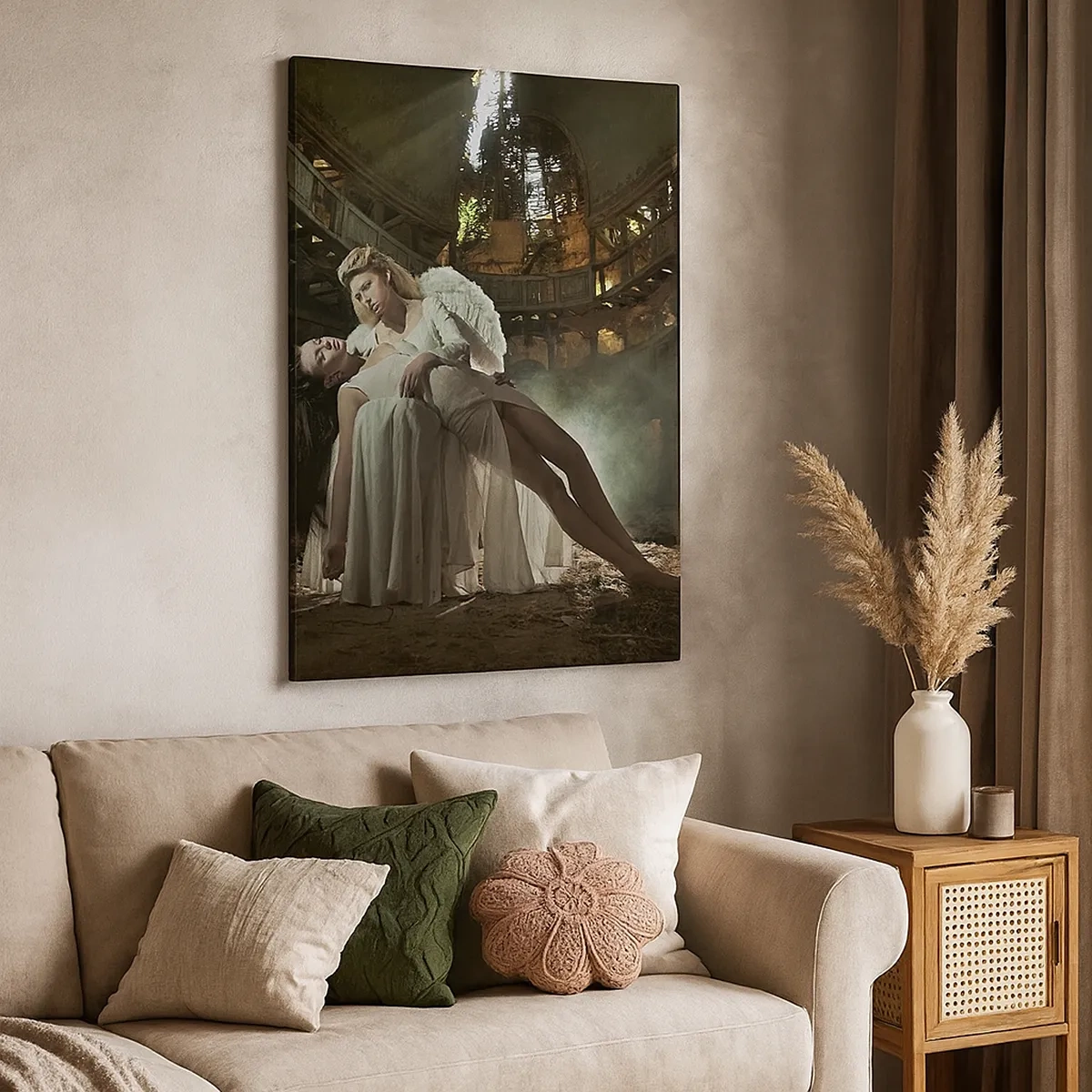 Cuadro sobre lienzo - Impresión de Imagen - Dos figuras en ruinas con un juego de luces. - 50x70cm - El espíritu del viejo teatro - Decoración de pared moderna para salón y dormitorio ARTTOR