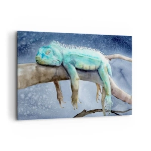 Cuadro sobre lienzo - Impresión de Imagen - Iguana azul descansando en una rama - 120x80cm - Me siento bien, ¿y tú? - Decoración de pared moderna para salón y dormitorio ARTTOR