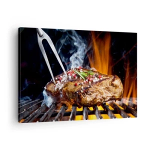 Cuadro sobre lienzo - Impresión de Imagen - Filete a la parrilla con especias - 70x50cm - Jugoso y fragante - Decoración de pared moderna para salón y dormitorio ARTTOR