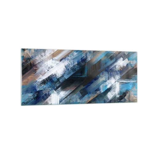 Cuadro sobre vidrio - Impresiones sobre Vidrio - Composición abstracta con líneas diagonales azules. - 120x50cm - En una inclinación azul - Decoración de pared moderna para salón y dormitorio ARTTOR