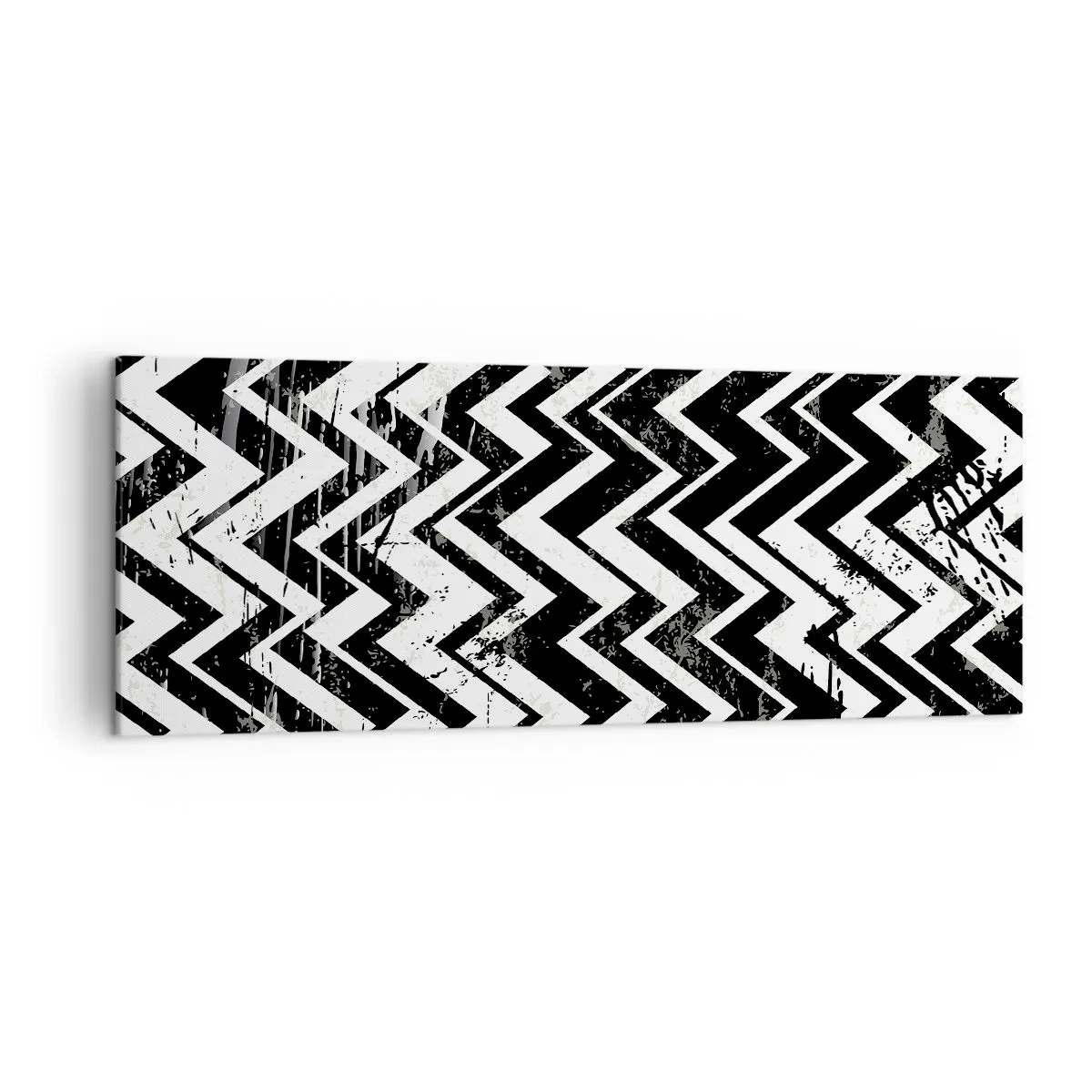 Cuadro sobre lienzo - Impresión de Imagen - Patrón en zigzag en blanco y negro con abrasiones artísticas - 140x50cm - Zig-blanco, zag-negro - Decoración de pared moderna para salón y dormitorio ARTTOR