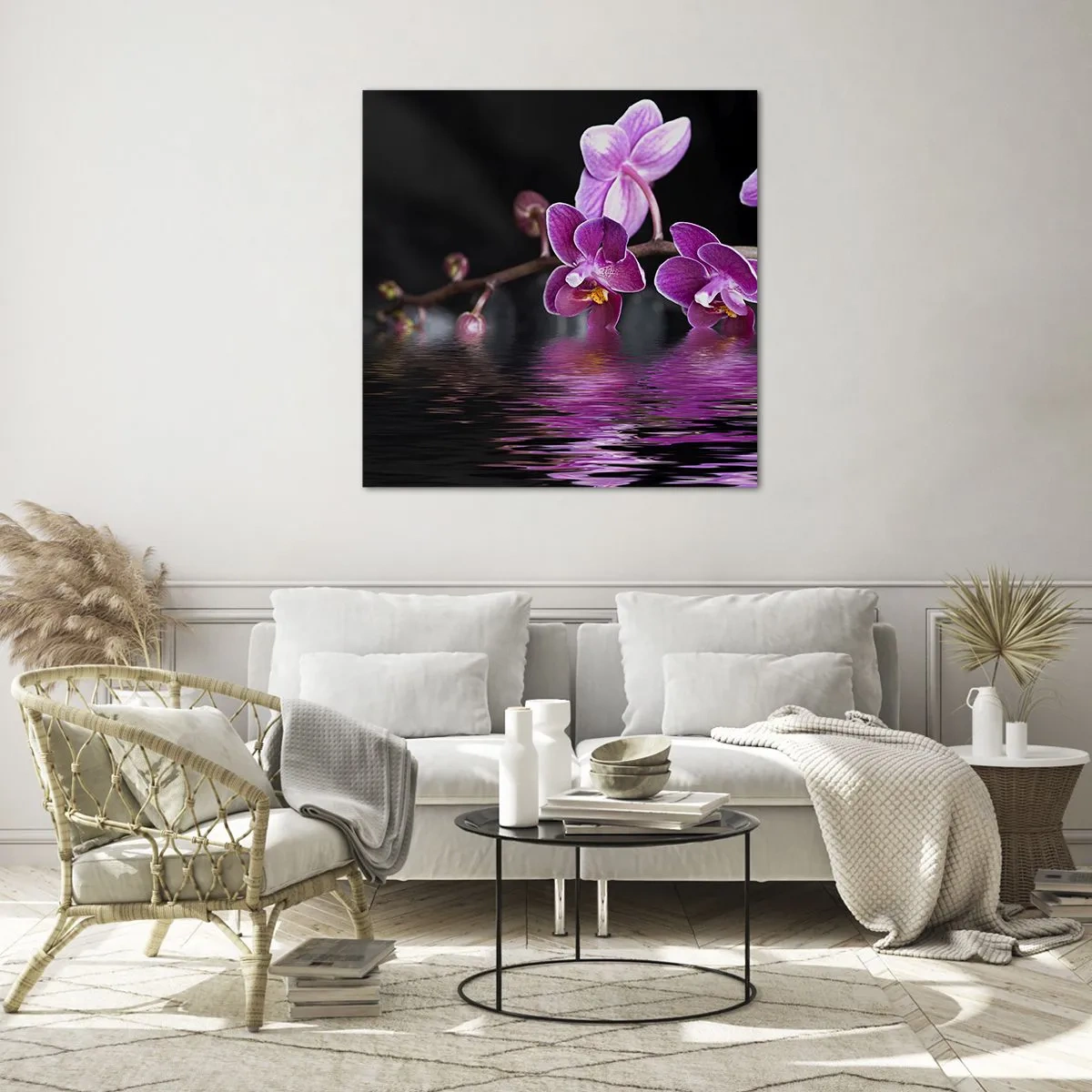 Cuadro sobre vidrio - Impresiones sobre Vidrio - Un reflejo lila de la belleza - 30x30 cm