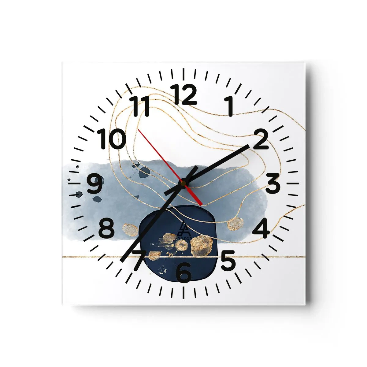 Reloj de pared - Reloj de vidrio - Fantasía azul y oro - 40x40 cm