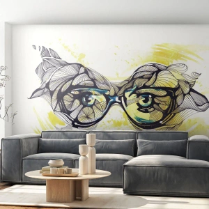 Fotomural Autadhesivo Deluxe Sticker - A través de las gafas azules - Abstracción, Gafas de mujer, ojos femeninos - 350x256 cm
