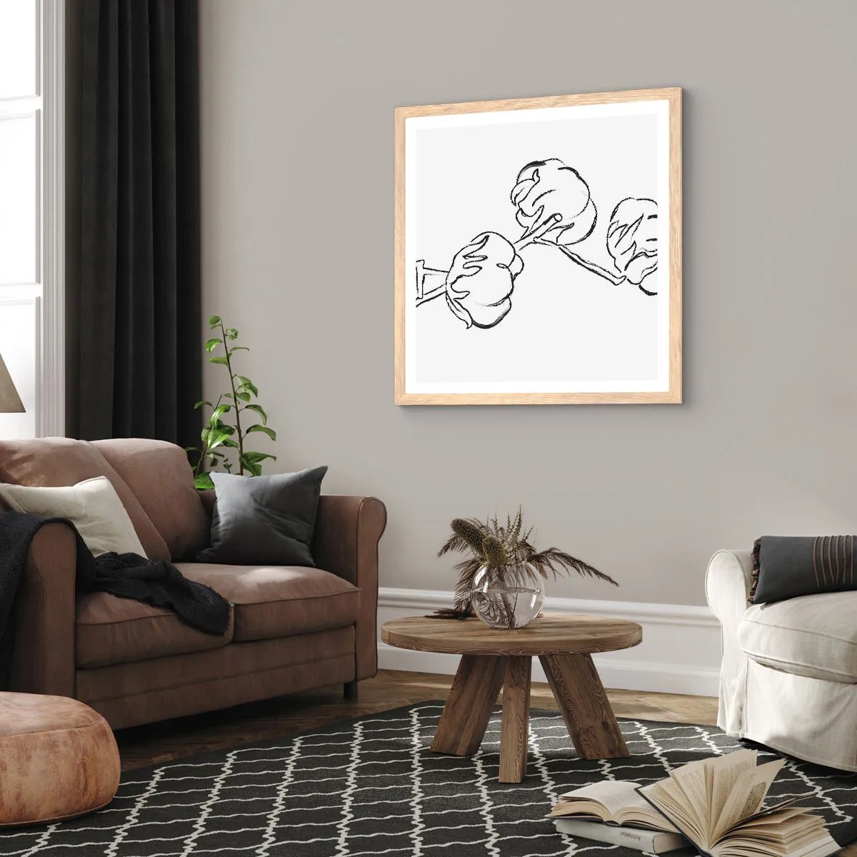 Póster en marco roble claro - Plumón de algodón - 60x60 cm
