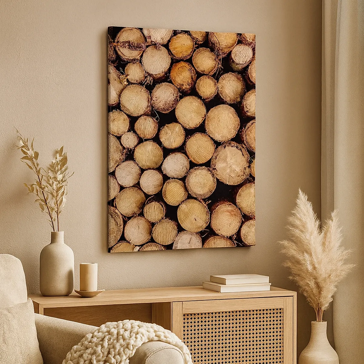 Cuadro sobre lienzo - Impresión de Imagen - Montones de troncos de árboles talados dispuestos en armonía - 50x70cm - Un nuevo comienzo - Decoración de pared moderna para salón y dormitorio ARTTOR