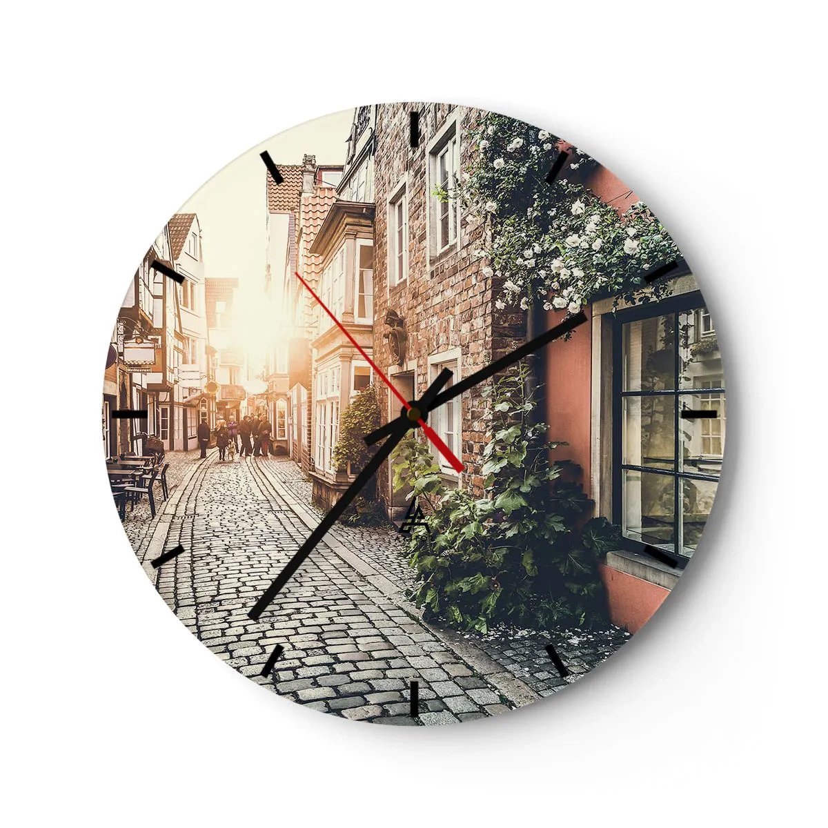 Reloj de pared - Reloj de vidrio - El callejón de las rosas - 40x40 cm