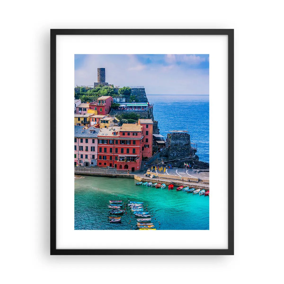 Póster en marco negro - Pueblo mágico del Mediterráneo - 40x50 cm