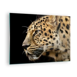 Cuadro sobre vidrio - Impresiones sobre Vidrio - Perfil de un leopardo sobre fondo negro - 70x50cm - Tranquilo, concentrado, preparado - Decoración de pared moderna para salón y dormitorio ARTTOR