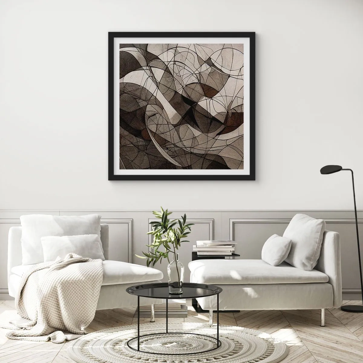 Póster en marco negro - Circulación en colores tierra - 30x30 cm