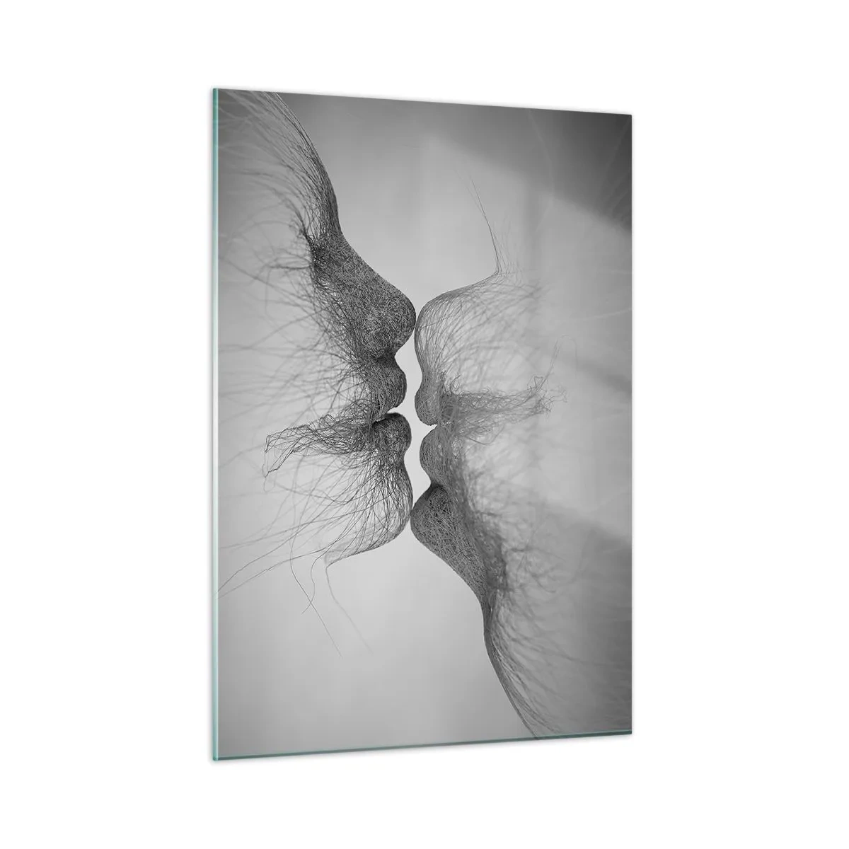 Cuadro sobre vidrio - Impresiones sobre Vidrio - Beso abstracto en blanco y negro - 50x70cm - Beso del viento - Decoración de pared moderna para salón y dormitorio ARTTOR