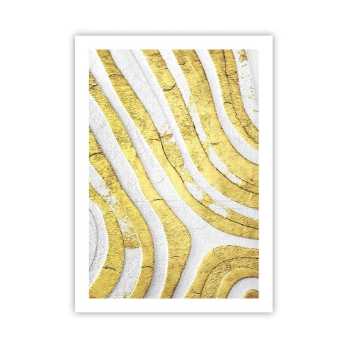 Póster - Líneas doradas sobre un fondo blanco en un estilo abstracto. - 50x70cm - Una composición en blanco y oro - Decoración de pared moderna para salón y dormitorio ARTTOR