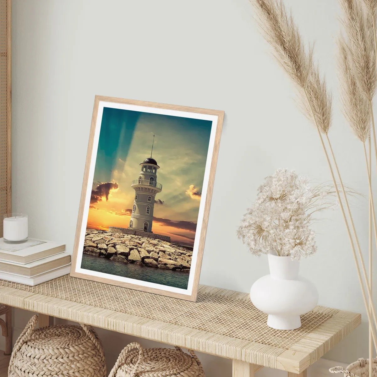 Póster en marco roble claro - Luz - Bondad - Belleza - 70x100 cm