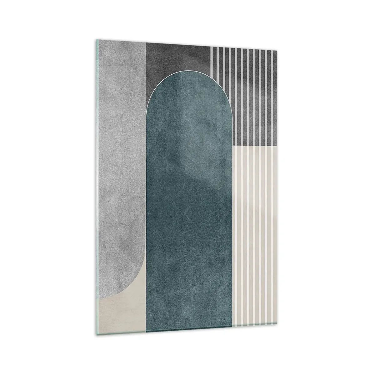 Cuadro sobre vidrio - Impresiones sobre Vidrio - Abstracción geométrica en tonos grises y verdes. - 80x120cm - Composición horizontal - Decoración de pared moderna para salón y dormitorio ARTTOR