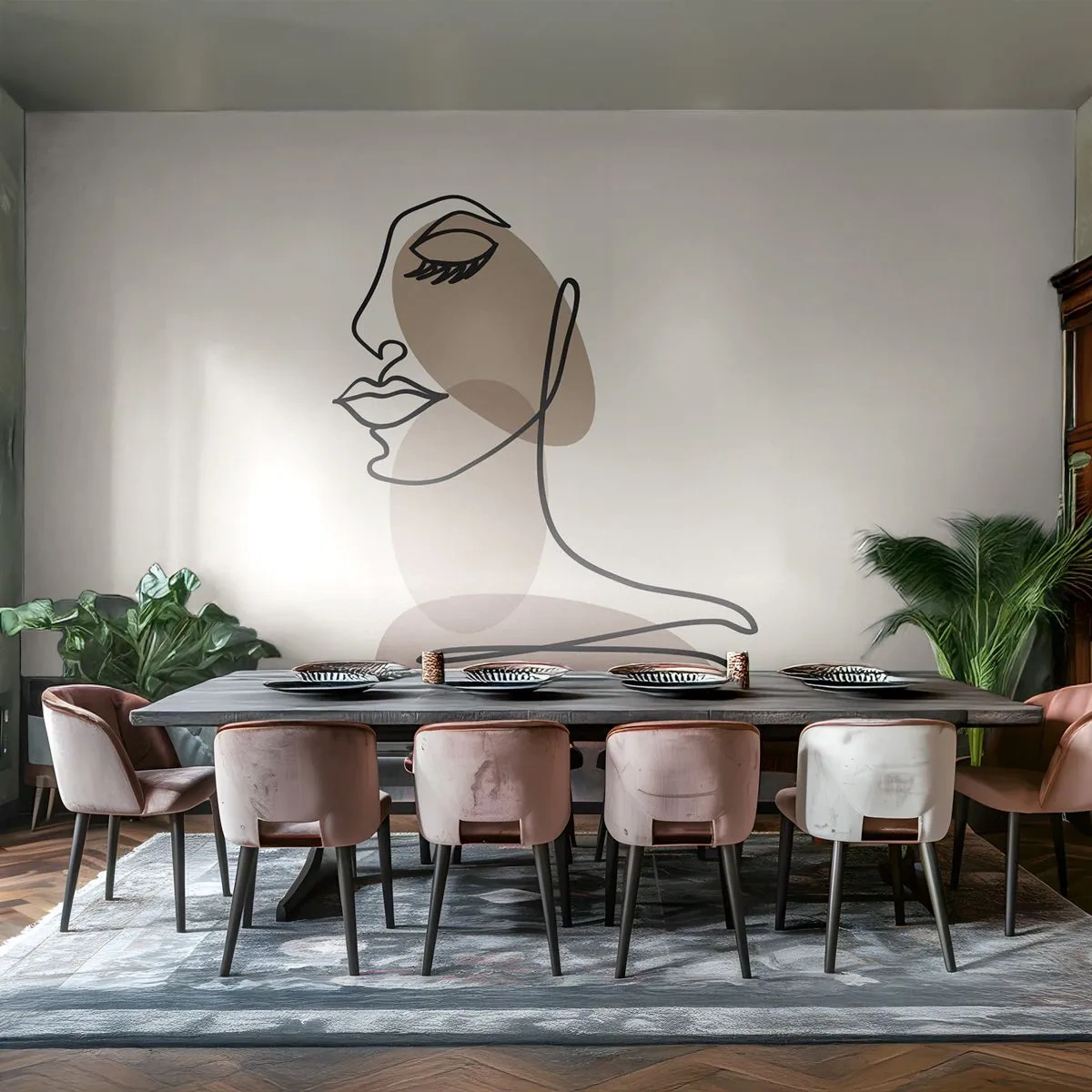 Fotomural Premium Sand - Una línea de hermosura - Abstracción, cara de mujer, Gráficos - 350x256 cm