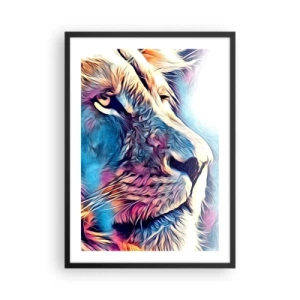 Póster en marco negro - Un retrato colorido de un león en un estilo artístico con colores intensos. - 50x70cm - La sabiduría de la naturaleza - Decoración de pared moderna para salón y dormitorio ARTTOR