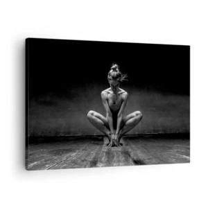 Cuadro sobre lienzo - Impresión de Imagen - Un retrato en blanco y negro de una bailarina en plena concentración. - 70x50cm - Concentración de energía del baile - Decoración de pared moderna para salón y dormitorio ARTTOR