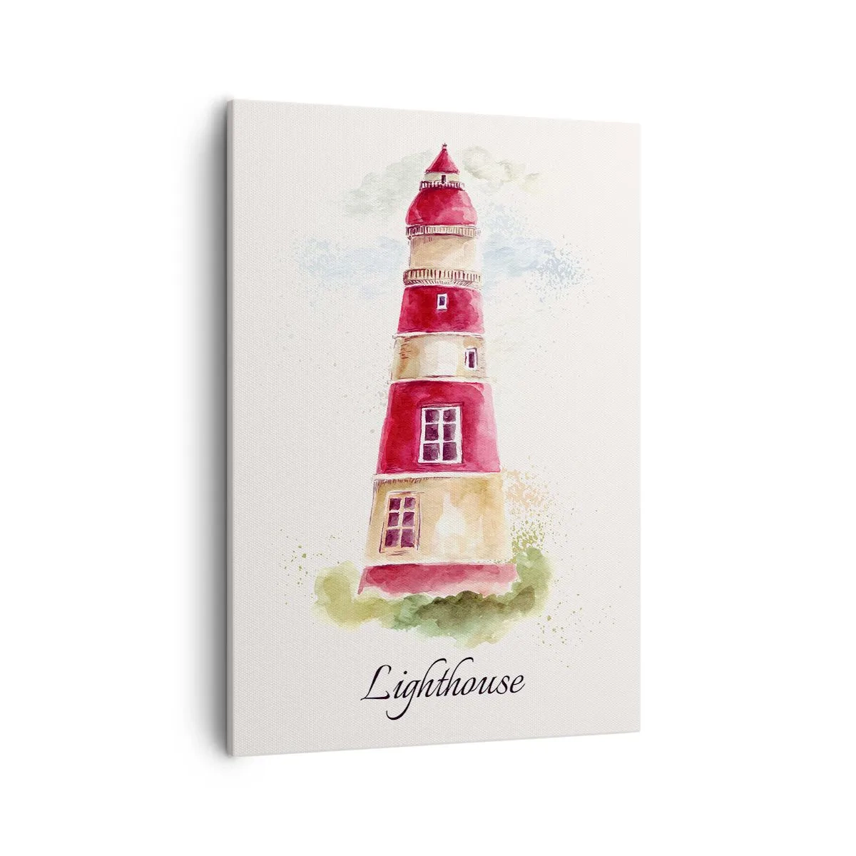 Cuadro sobre lienzo - Impresión de Imagen - Una pintura de acuarela de un faro sobre un fondo claro con una inscripción. - 50x70cm - Siempre observando - Decoración de pared moderna para salón y dormitorio ARTTOR