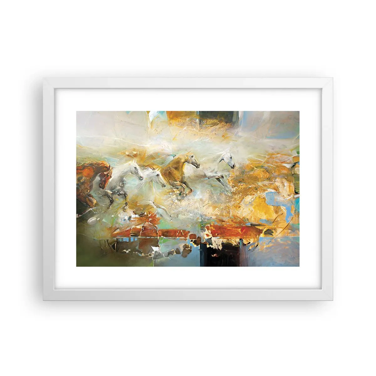 Póster en marco blanco - Galopando a través de la luz - 40x30 cm