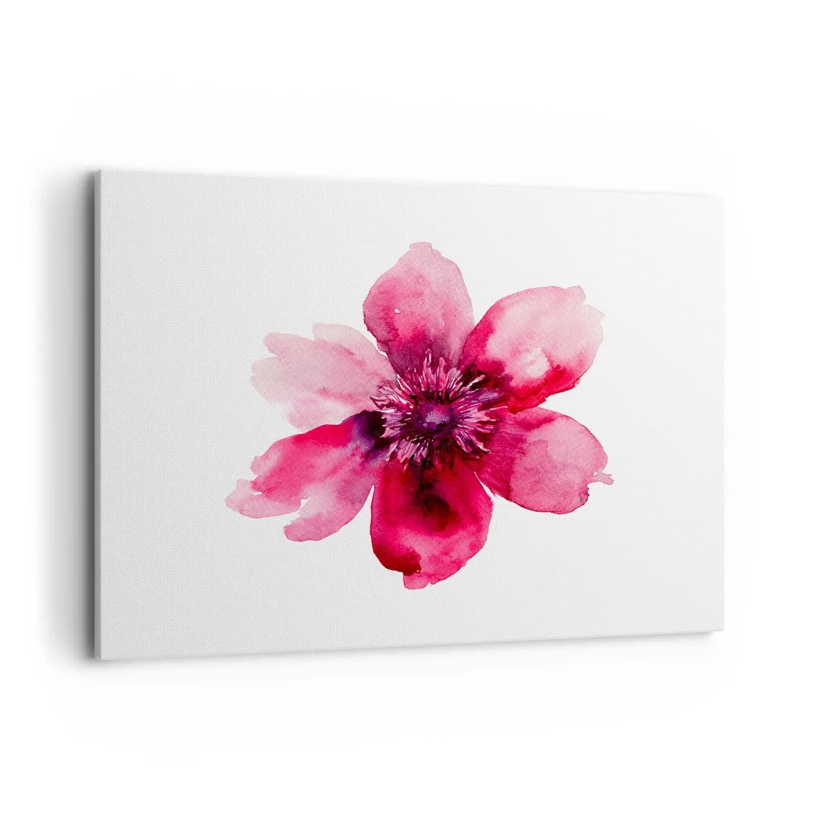 Cuadro sobre lienzo - Impresión de Imagen - Flor rosa en estilo acuarela sobre fondo blanco. - 100x70cm - Un beso con aroma a carmín - Decoración de pared moderna para salón y dormitorio ARTTOR