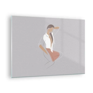 Cuadro sobre vidrio - Impresiones sobre Vidrio - Silueta de mujer en estilo minimalista. - 70x50cm - Un esbozo de encanto - Decoración de pared moderna para salón y dormitorio ARTTOR