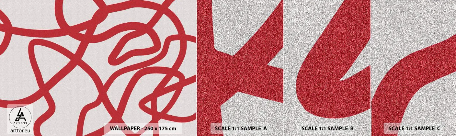 Muestra de fotomural Premium Sand - Rojo sobre blanco - Minimalismo, Pedazo, Líneas - 100x30 cm