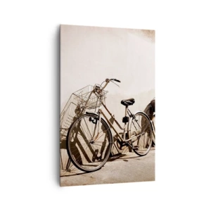 Cuadro sobre lienzo - Impresión de Imagen - Dos bicicletas apoyadas contra una vieja pared de estilo retro. - 80x120cm - El inolvidable encanto del pasado - Decoración de pared moderna para salón y dormitorio ARTTOR