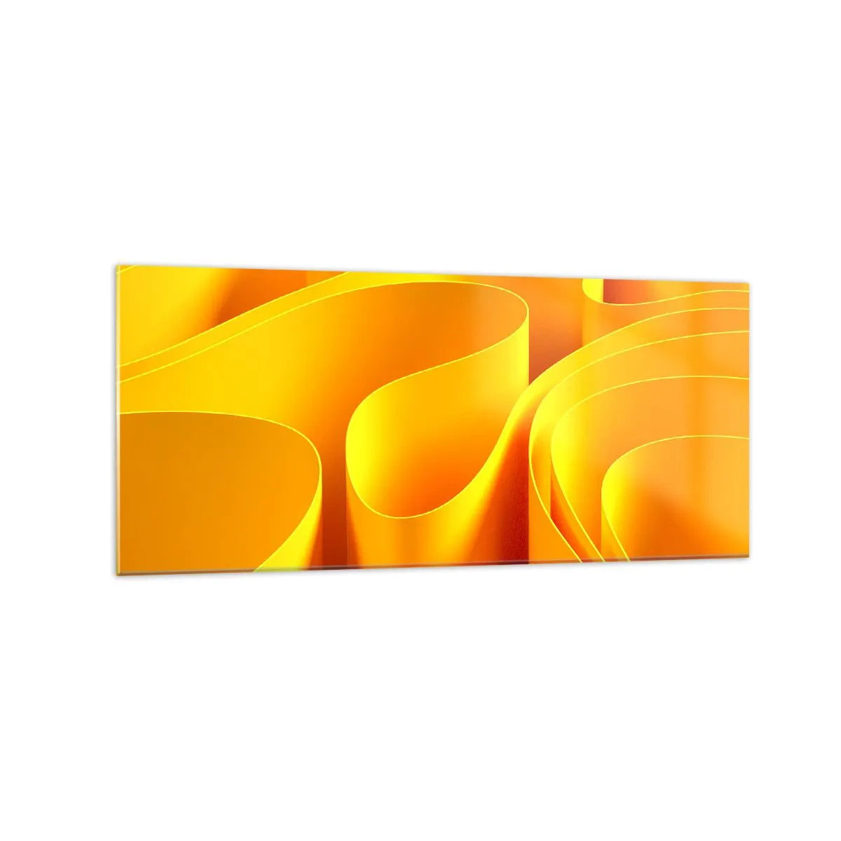 Cuadro sobre vidrio - Impresiones sobre Vidrio - Ondas abstractas amarillas que se asemejan a los rayos del sol - 120x50cm - Como las olas del sol - Decoración de pared moderna para salón y dormitorio ARTTOR