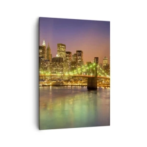 Cuadro sobre lienzo - Impresión de Imagen - Puente iluminado en una ciudad moderna por la noche - 50x70cm - Aquí la luz nunca se apaga - Decoración de pared moderna para salón y dormitorio ARTTOR
