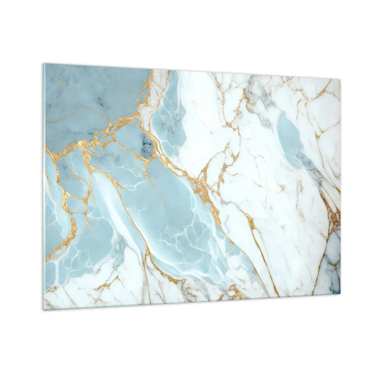 Cuadro sobre vidrio - Impresiones sobre Vidrio - Mármol abstracto en tonos azules y dorados. - 100x70cm - Riqueza en la piedra - Decoración de pared moderna para salón y dormitorio ARTTOR