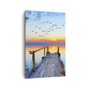 Cuadro sobre lienzo - Impresión de Imagen - Muelle de madera sobre el lago al atardecer - 80x120cm - Es hora de volver... - Decoración de pared moderna para salón y dormitorio ARTTOR