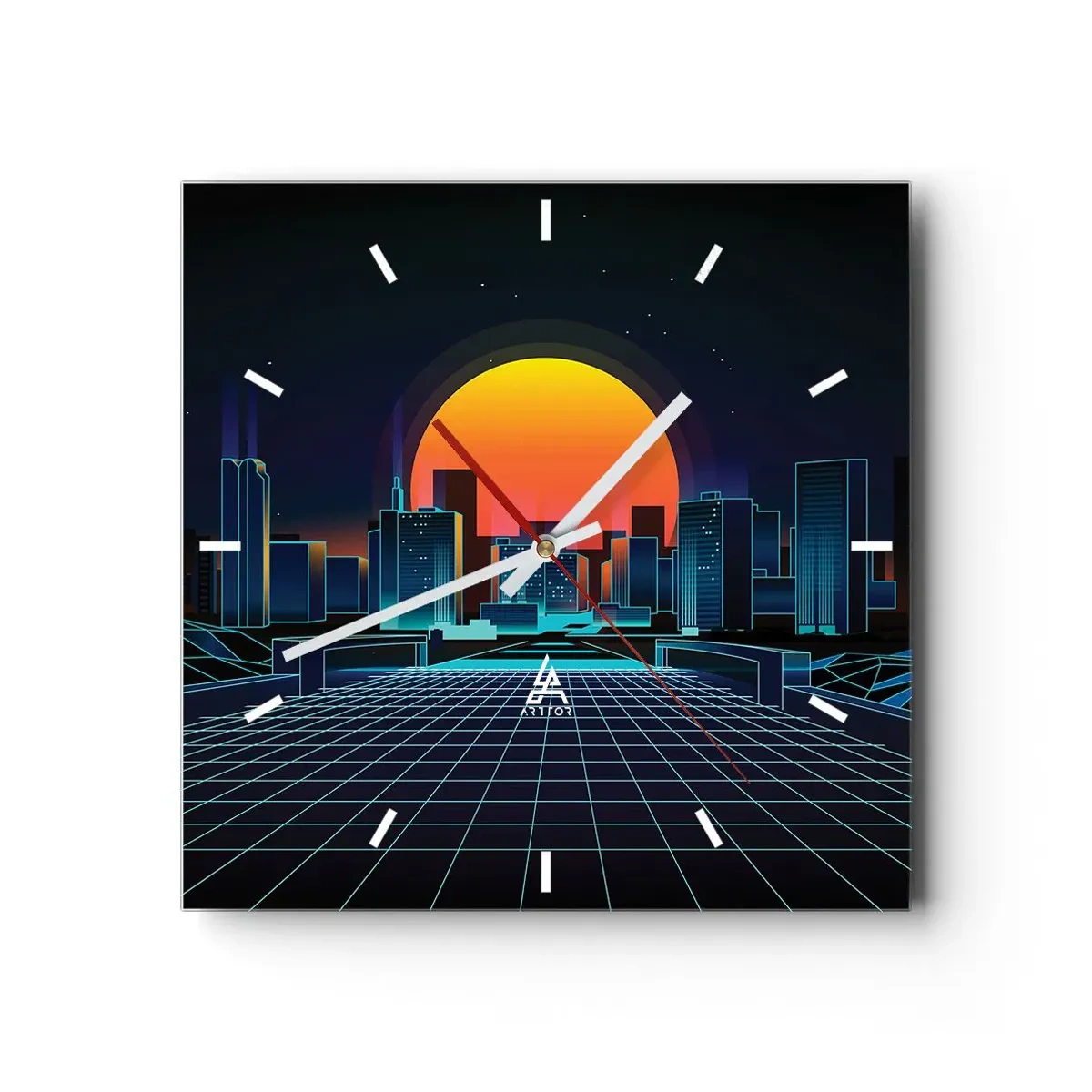 Reloj de pared - Reloj de vidrio - Horizonte urbano futurista de estilo neón - 30x30cm - ¿Todavía deseas volver a la realidad? - Decoración de pared moderna para salón y dormitorio ARTTOR
