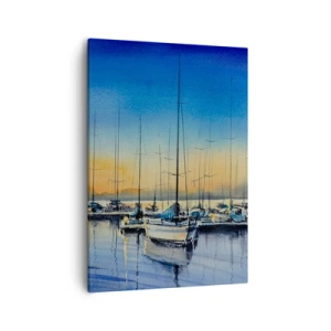 Cuadro sobre lienzo - Impresión de Imagen - Puerto de yates al atardecer con reflejos en el agua - 50x70cm - El final de un buen día - Decoración de pared moderna para salón y dormitorio ARTTOR