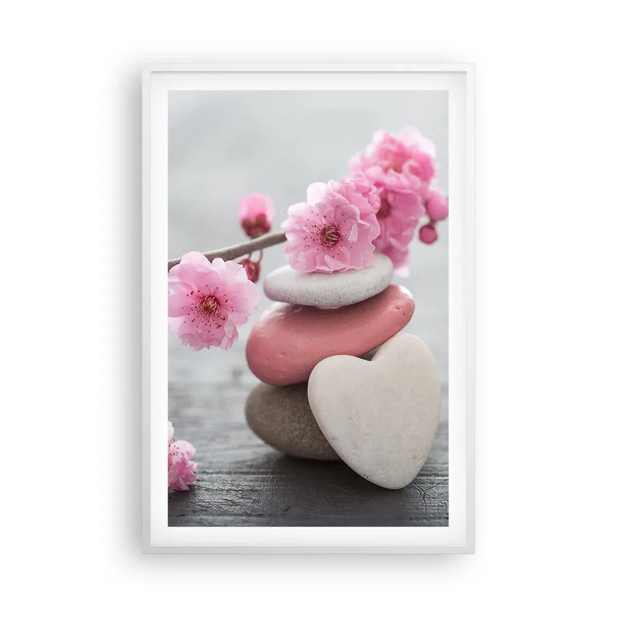 Póster en marco blanco - Felicidad con la flor del cerezo - 61x91 cm